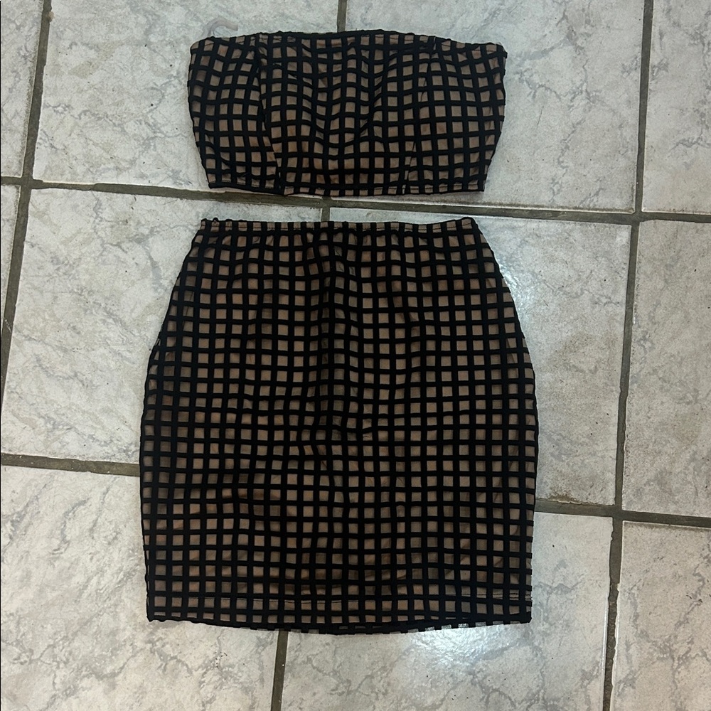 Black and Tan Checkered Women's Skirt